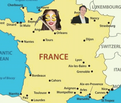 A Map Of France With A Woman Holding A Pickaxe And Gold GIF