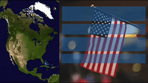 A Map Of North America Next To A Flag GIF