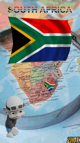 A Map Of South Africa With A Flag On Top GIF