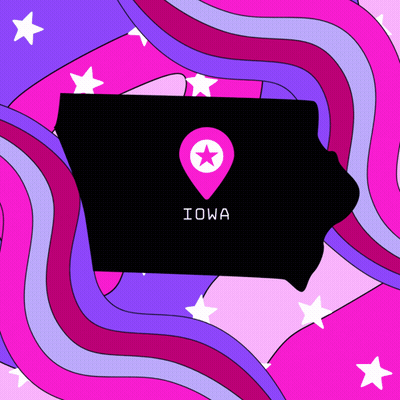 A Map Of The State Of Iowa With A Pink Pin On It GIF