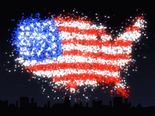 A Map Of The United States Is Made Up Of Red White And Blue Stars GIF