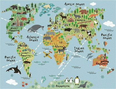 A Map Of The World With The Words Arctic Ocean Pacific Ocean And Australia GIF