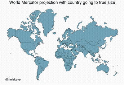 A Map Of The World With The Words World Mercator Projection With Country Going To True Size Below It GIF