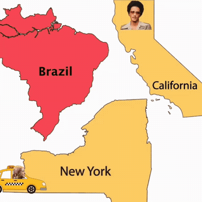A Map Showing Brazil And California With A Taxi On It GIF