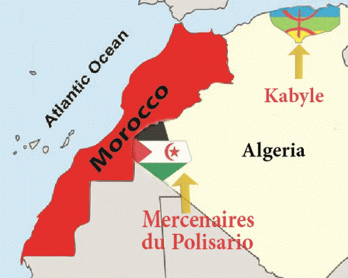 A Map Showing Morocco And Algeria With Arrows Pointing Towards Them GIF