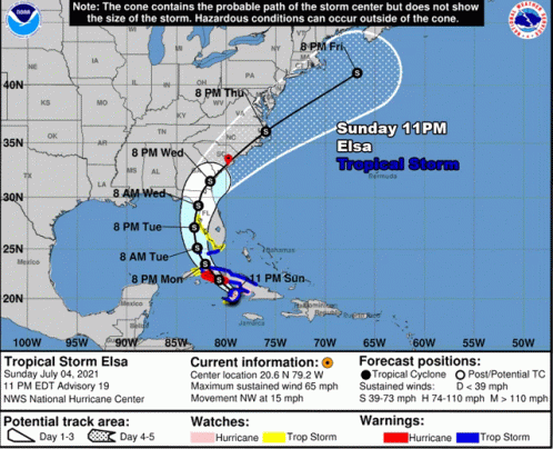 A Map Showing The Path Of Tropical Storm Elsa On July 4Th GIF