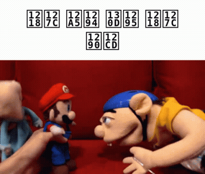 A Mario Puppet Is Being Touched By A Person GIF
