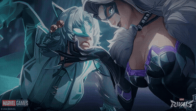 A Marvel Games Rivals Poster With Two Female Characters GIF