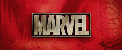 A Marvel Logo On A Red Background GIF