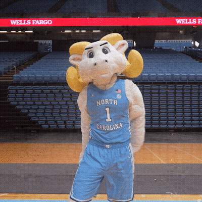 A Mascot For North Carolina Is Standing In Front Of An Empty Stadium GIF