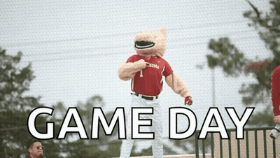 A Mascot For The Alabama Baseball Team Is Standing On A Baseball Field GIF