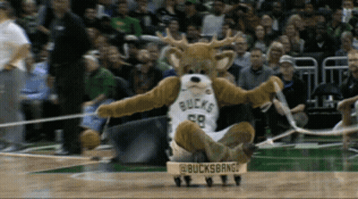 A Mascot For The Bucks Is On Wheels GIF