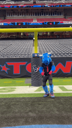 A Mascot For The Houston Texans Is Standing On A Football Field GIF