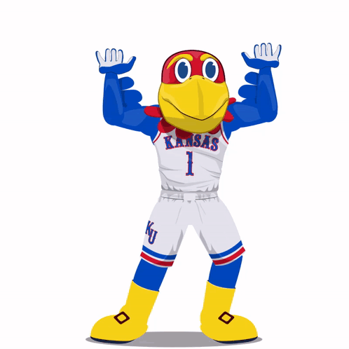 A Mascot For The Kansas Basketball Team Is Wearing A Number 1 Jersey GIF