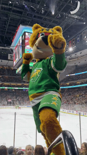 A Mascot For The Minnesota Wild Is Wearing Sunglasses GIF