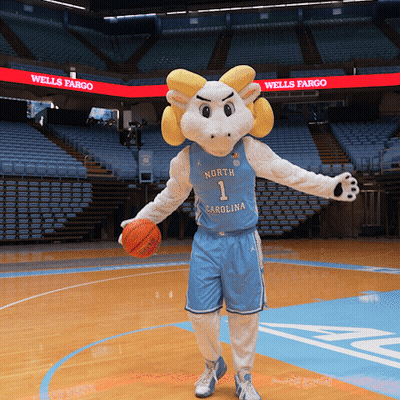 A Mascot For The North Carolina Basketball Team Is Holding A Basketball GIF