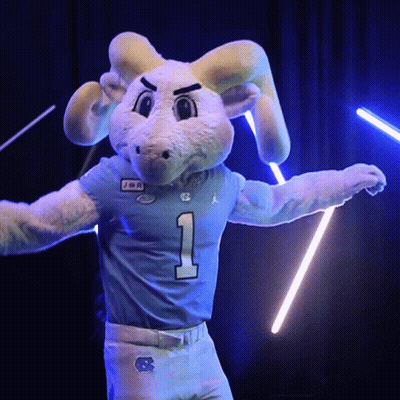 A Mascot For The University Of North Carolina Is Wearing A Number 1 Jersey GIF