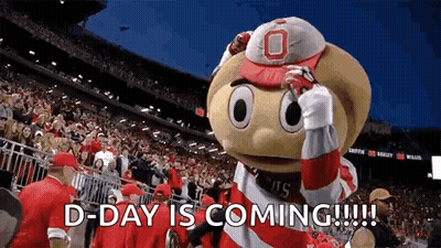 A Mascot In A Stadium With The Words `` D-Day Is Coming '' Written On It . GIF
