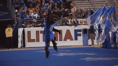 A Mascot Is Running On A Field In Front Of A Lit Naf Sign GIF