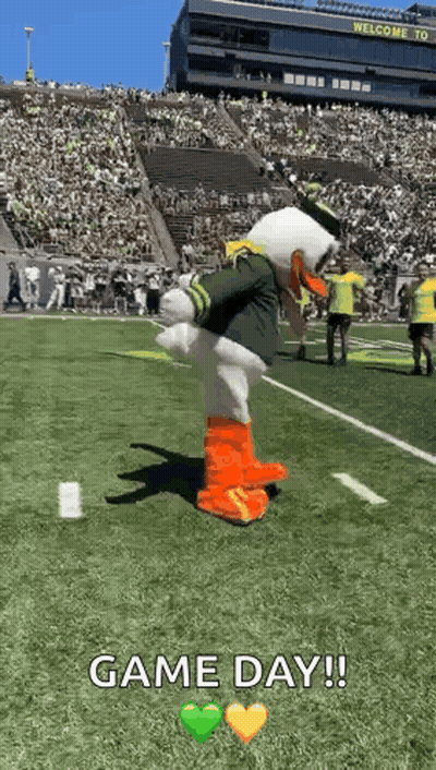 A Mascot Is Standing On A Football Field With A Crowd In The Background . GIF