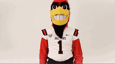 A Mascot Is Wearing A Ball State Jersey With The Number 1 On It GIF