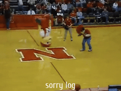 A Mascot On A Basketball Court Says Sorry Log GIF