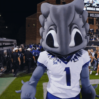 A Mascot Wearing A Number 1 Jersey Stands On The Field GIF