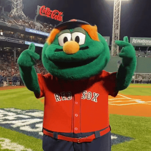 A Mascot Wearing A Red Sox Shirt Giving The Middle Finger GIF
