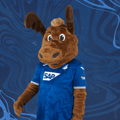 A Mascot Wears A Blue Shirt With The Word Sap On It GIF