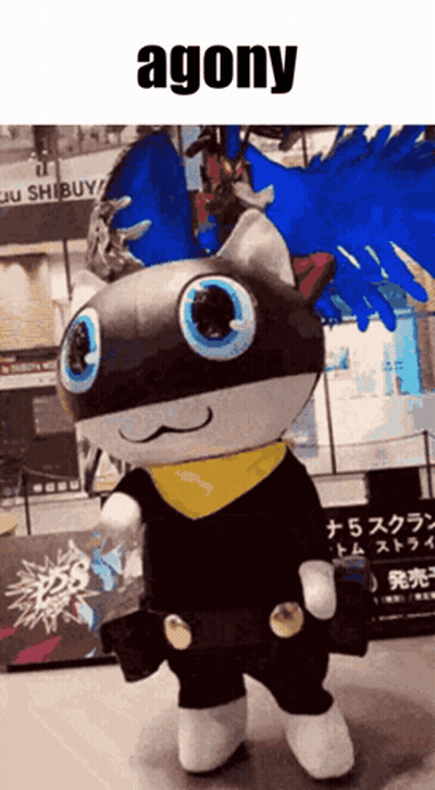 A Mascot With Blue Wings And The Word Agony On The Bottom GIF