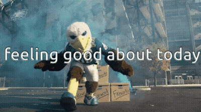 A Mascot With The Words Feeling Good About Today Written Above Him GIF