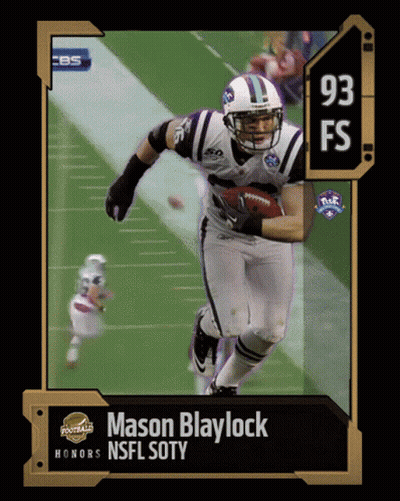 A Mason Blaylock Nsfl Soty Football Card With A Picture Of Him Running With The Ball GIF