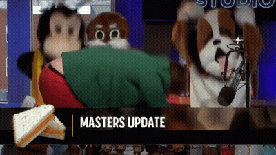 A Masters Update Sign With A Sandwich And A Dog GIF