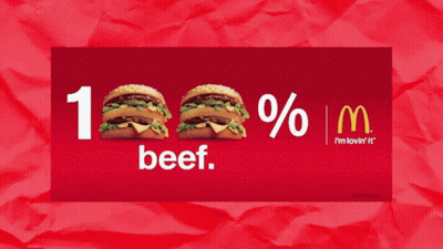 A Mcdonald 'S Advertisement That Says 1 % Beef 100 % Beef GIF