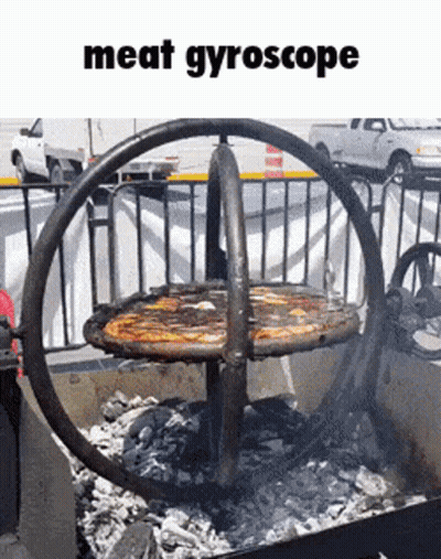 A Meat Gyroscope With A Pizza On It GIF