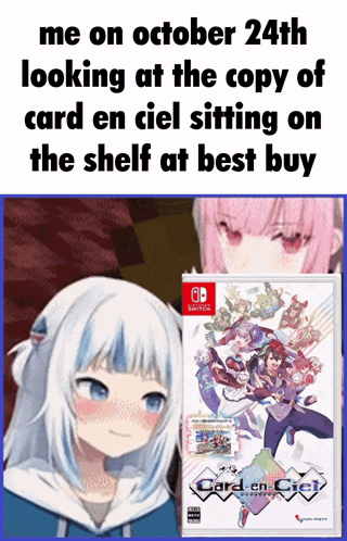 A Meme About Looking At The Copy Of Card En Ciel Sitting On The Shelf GIF