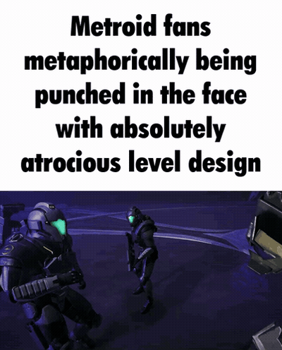 A Meme About Metroid Fans Being Metaphorically Punched In The Face With Absolutely Atrocious Level Design GIF