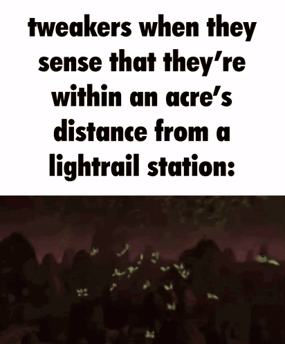 A Meme About Tweekers When They Sense That They Are Within An Acre 'S Distance From A Lightrail Station GIF
