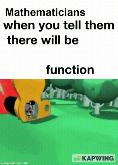 A Meme That Says Mathematicians When You Tell Them There Will Be Function Is Made By Kapwing GIF