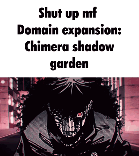 A Meme That Says Shut Up Mf Domain Expansion Chimena Shadow Garden GIF