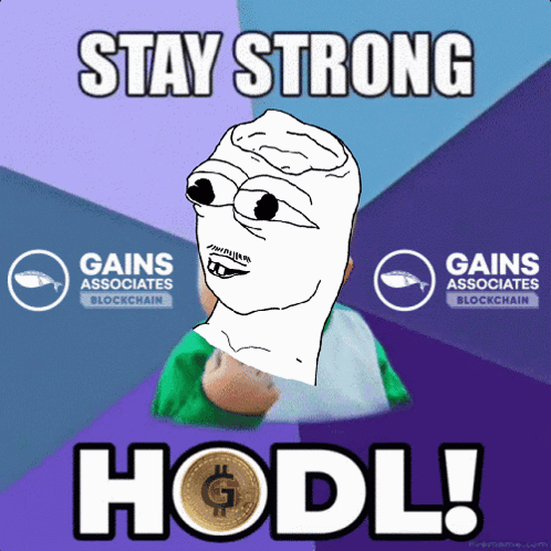 A Meme That Says Stay Strong Hodl With A Man Holding A Gold Coin GIF