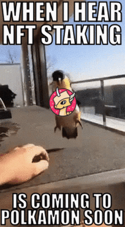 A Meme That Says When I Hear Nft Staking Is Coming To Polkamon Soon GIF