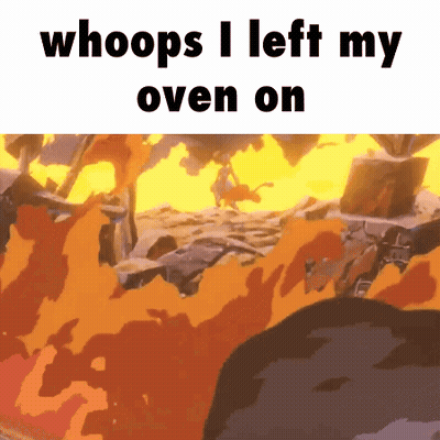 A Meme That Says Whoops I Left My Oven On With A Fire Background GIF