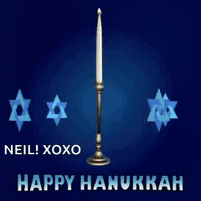A Menorah With Candles And A Star Of David Is On A Blue Background . GIF
