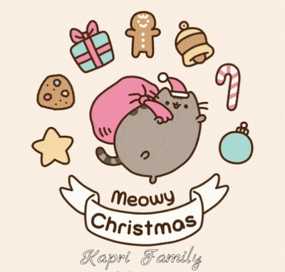 A Meowy Christmas Kapri Family Greeting Card With A Cat In A Santa Hat GIF