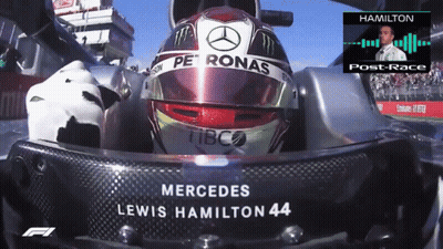A Mercedes Lewis Hamilton 44 Helmet Sits In A Race Car GIF