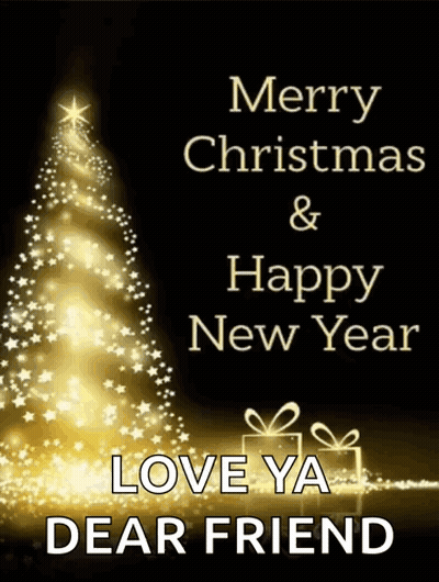 A Merry Christmas And Happy New Year Card With A Christmas Tree Made Of Stars GIF
