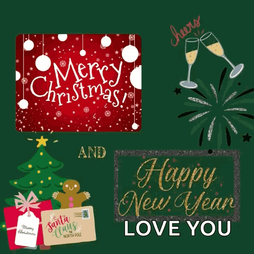 A Merry Christmas And Happy New Year Card With A Christmas Tree GIF