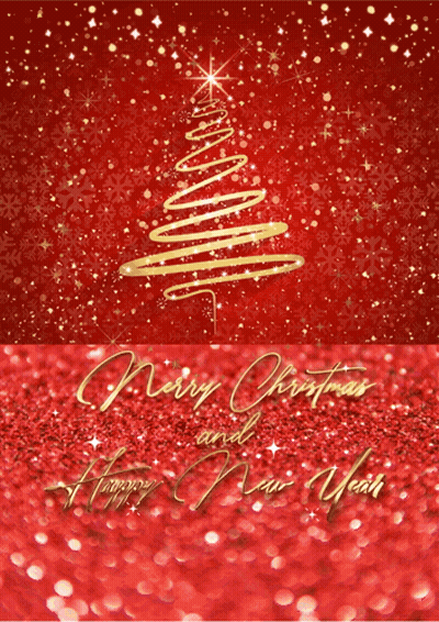 A Merry Christmas And Happy New Year Card With A Christmas Tree On A Red Background GIF
