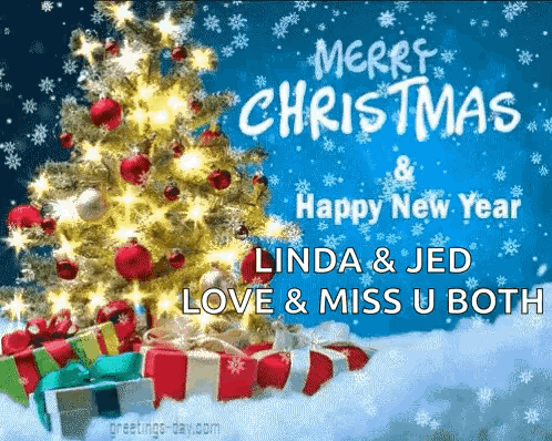 A Merry Christmas And Happy New Year Greeting Card With A Christmas Tree And Gifts GIF